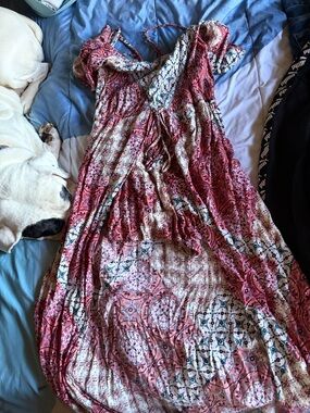 Abbeline Pink and White Printed Maxi Dress